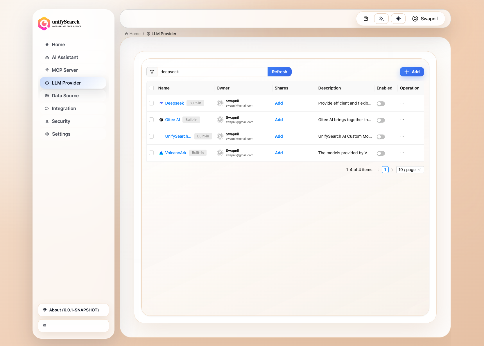Model Provider search